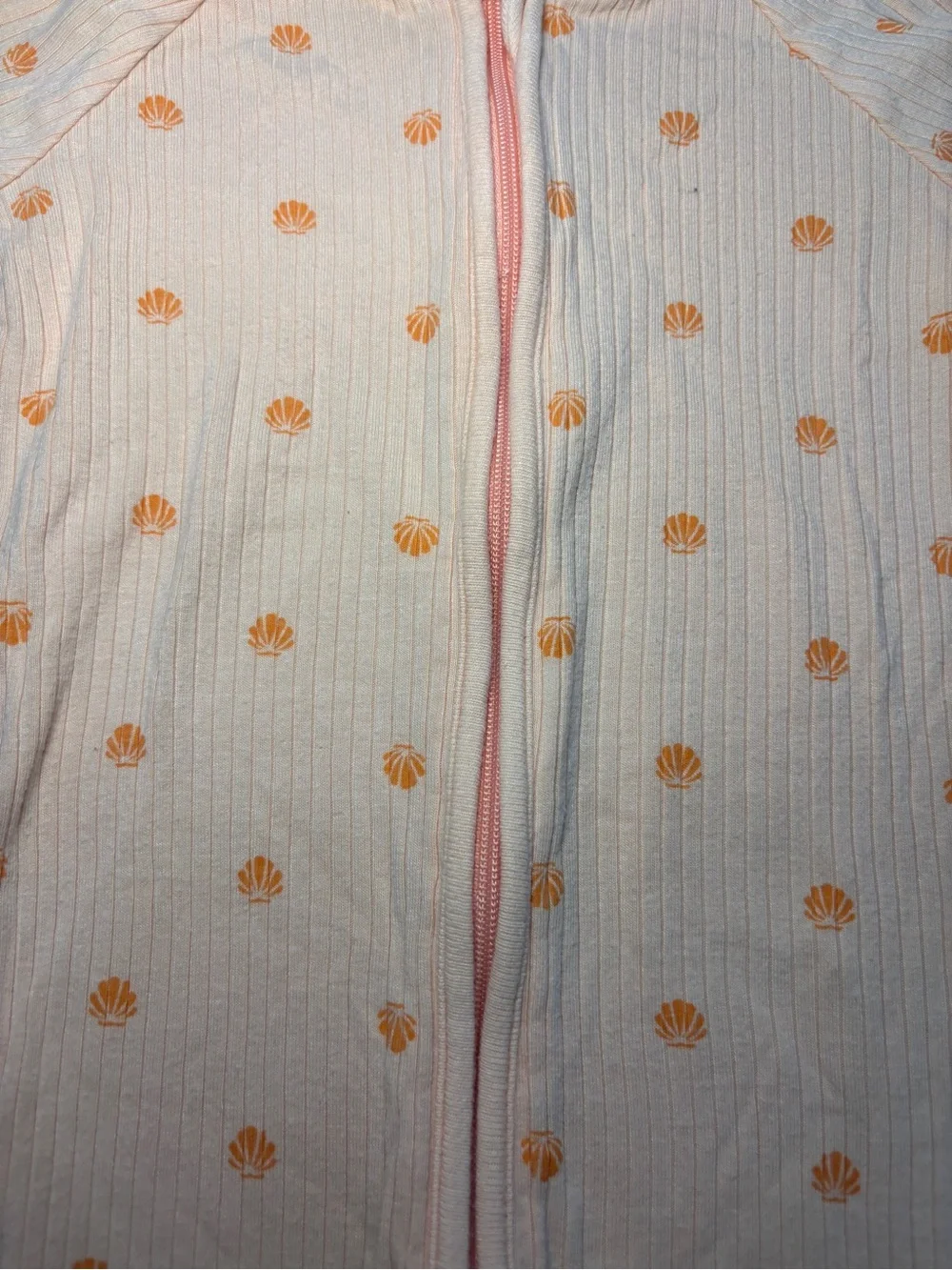 Mori Peach Short-Sleeve Ribbed One-Piece Shell Print  Zip Sleeper 9-12 months